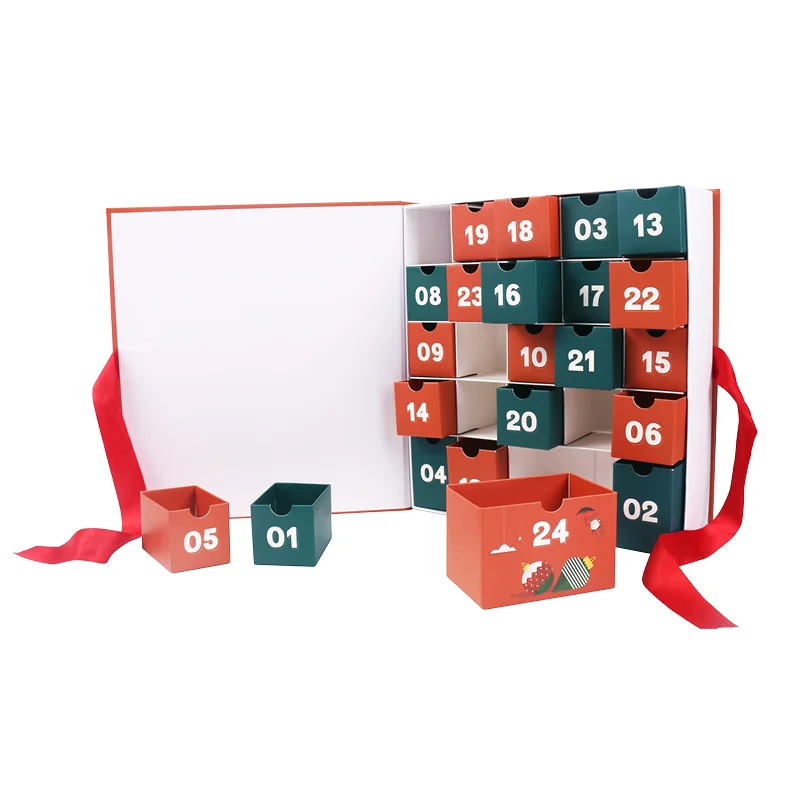 Factory Custom 12 24 25 Days Christmas Fidget Advent Calendar Box Luxury Ramadan Decorations Chocolate Jewelry Gift Box