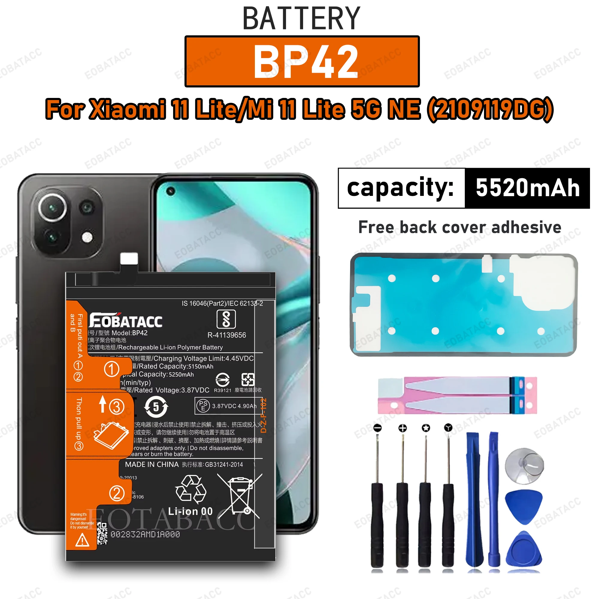 100% New High Quality BP42 Battery For Xiaom Mi 11 Lite/Mi 11 Lite 5G NE/2109119DG Phone Batteries+Free Tools