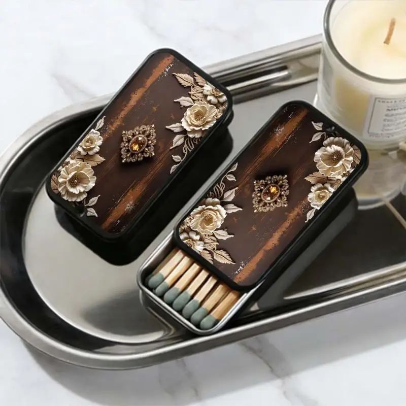 Retro Vintage Floral Fire Metal Box Does Not Include Matches Supports Match/Coin/Accessory Storage Gifts Decoration