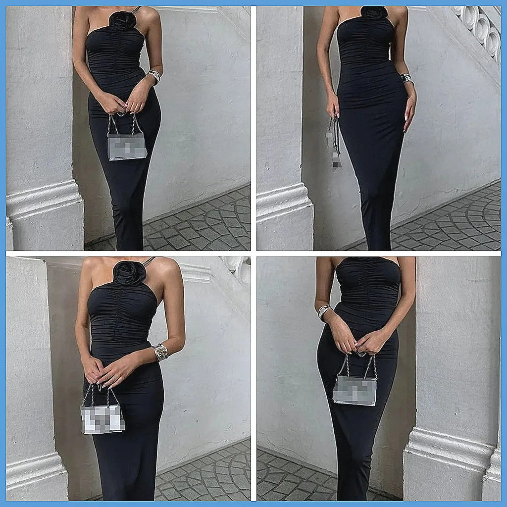 Abito sexy monospalla da donna, con vita pieghettata floreale, elegante outfit estivo slim fit
