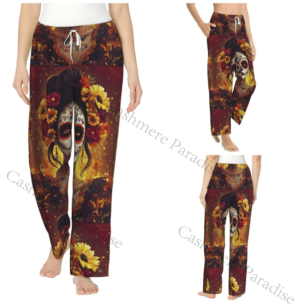 

Beautifully Skull Women Sleep Pants Warm Flannel Lounge Pants for Winter Nights