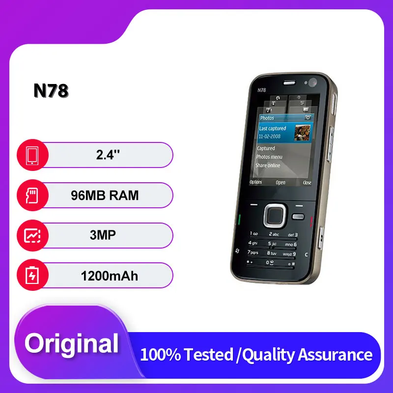 هاتف محمول N78 أصلي غير مقفول بشريحتين GSM 3G ولوحة مفاتيح عربية روسية مصنوعة في فنلندا #1