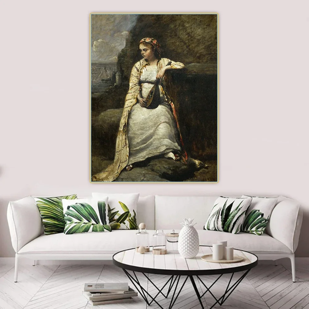 Citon Jean Baptiste Camille Corot《Haydee,Young Woman in Greek Dress》Canvas Oil painting Background Wall Decor Home Decoration