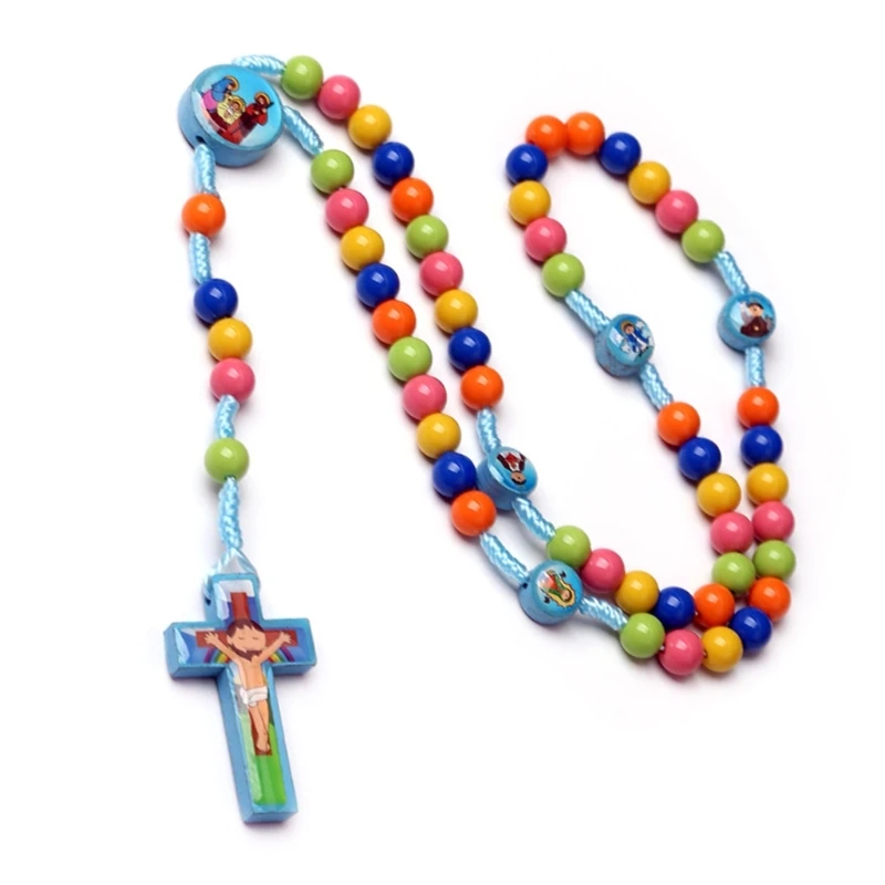 Collana del rosario del fumetto del capretto Perline colorate Gioielli preghiera cattolica Regalo cattolico Dropship