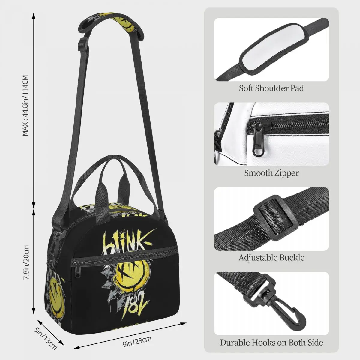 Blink 182 Punk Smile Lunch Bags Insulated Bento Box Leakproof Lunch Tote Picnic Bags Thermal Bag for Woman Travel