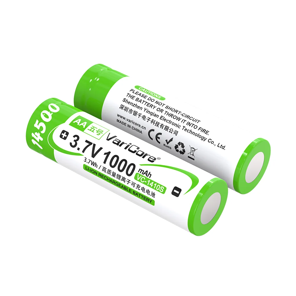 3.7V 14500 1000mAh AA 3.7V Li-ion Rechargeable Battery for Flashlight, Toys,Remote Control