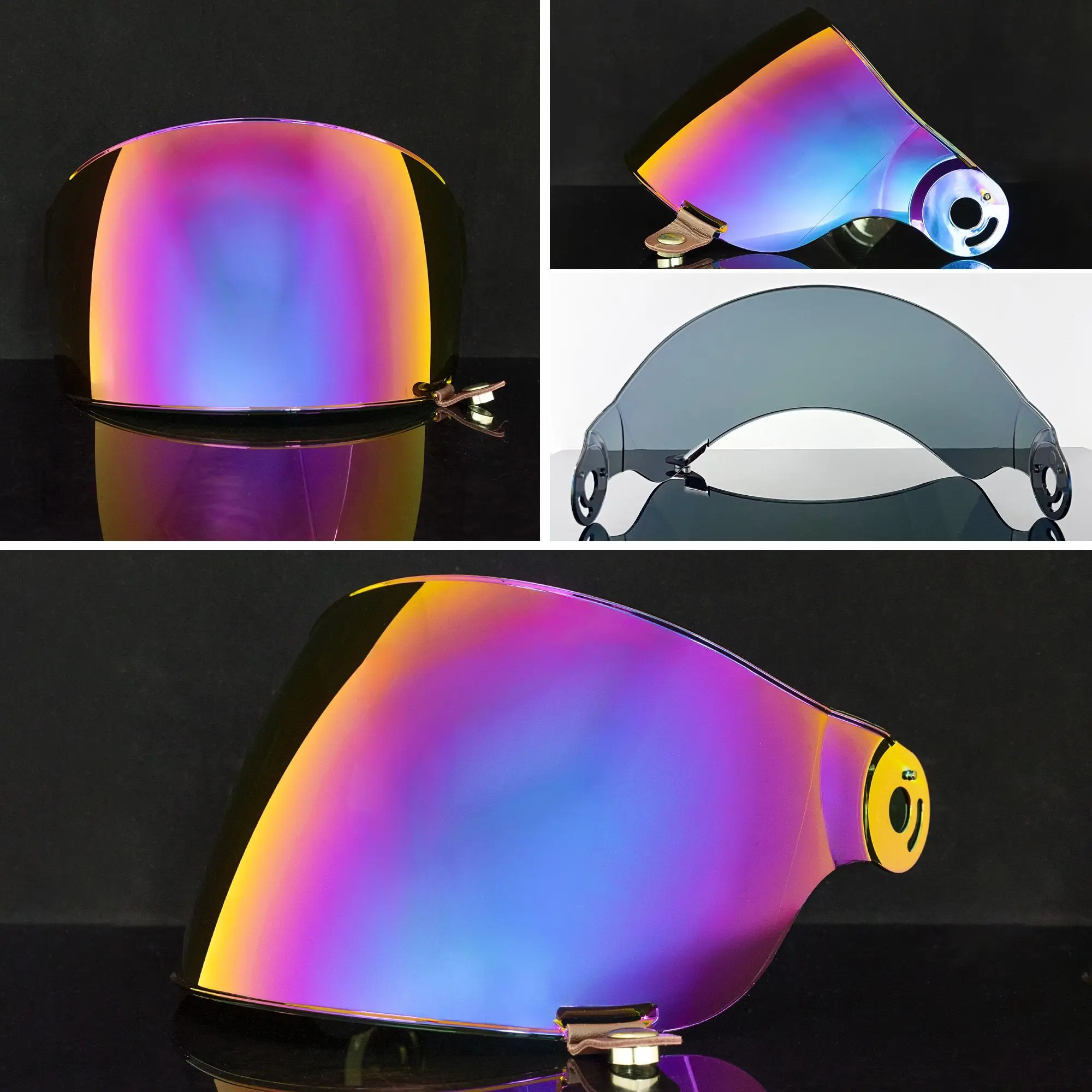 Flat Bubble Mirror for Bullitt Helmet Visor Motorcycle Full Face Helmet Shield Lens Replacement Deep Tea Silver Anti-UV Lens