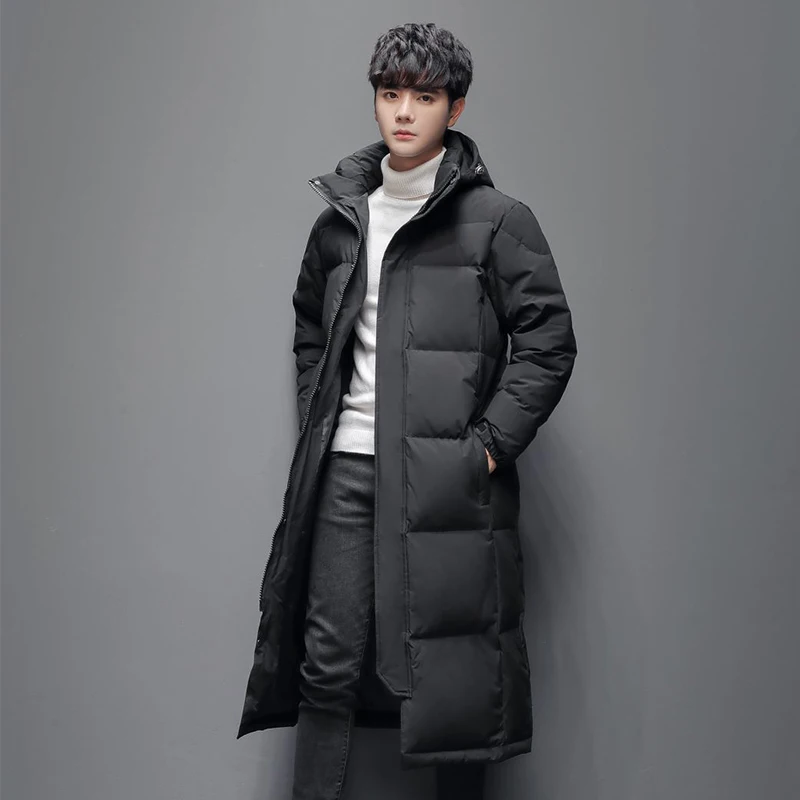 2023 Autumn Winter Men\'s Mid-Length Hooded Cotton-Padded Jackets Outwear Solid Long Down Coats Plus Size M-8XL Thick Warm Parkas