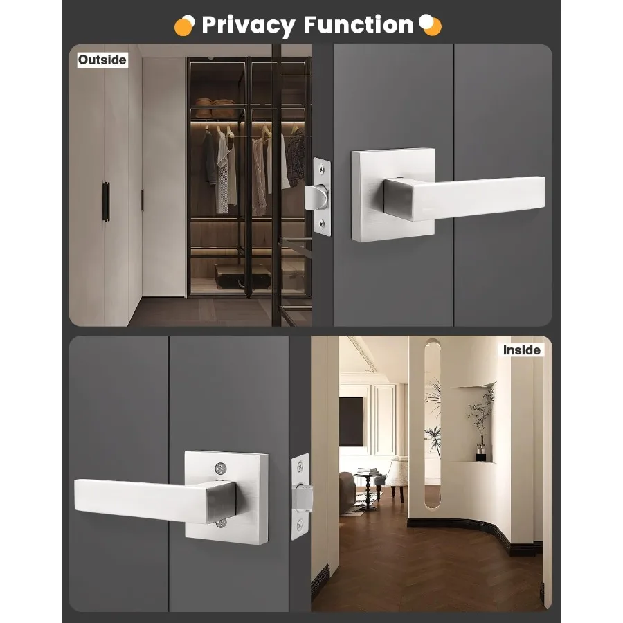 7 عبوات من مقابض أبواب الممر المربعة مع أقفال للأبواب الداخلية بلمسة نهائية من النيكل الساتان مثالية لخزانة القاعة والسكنية I