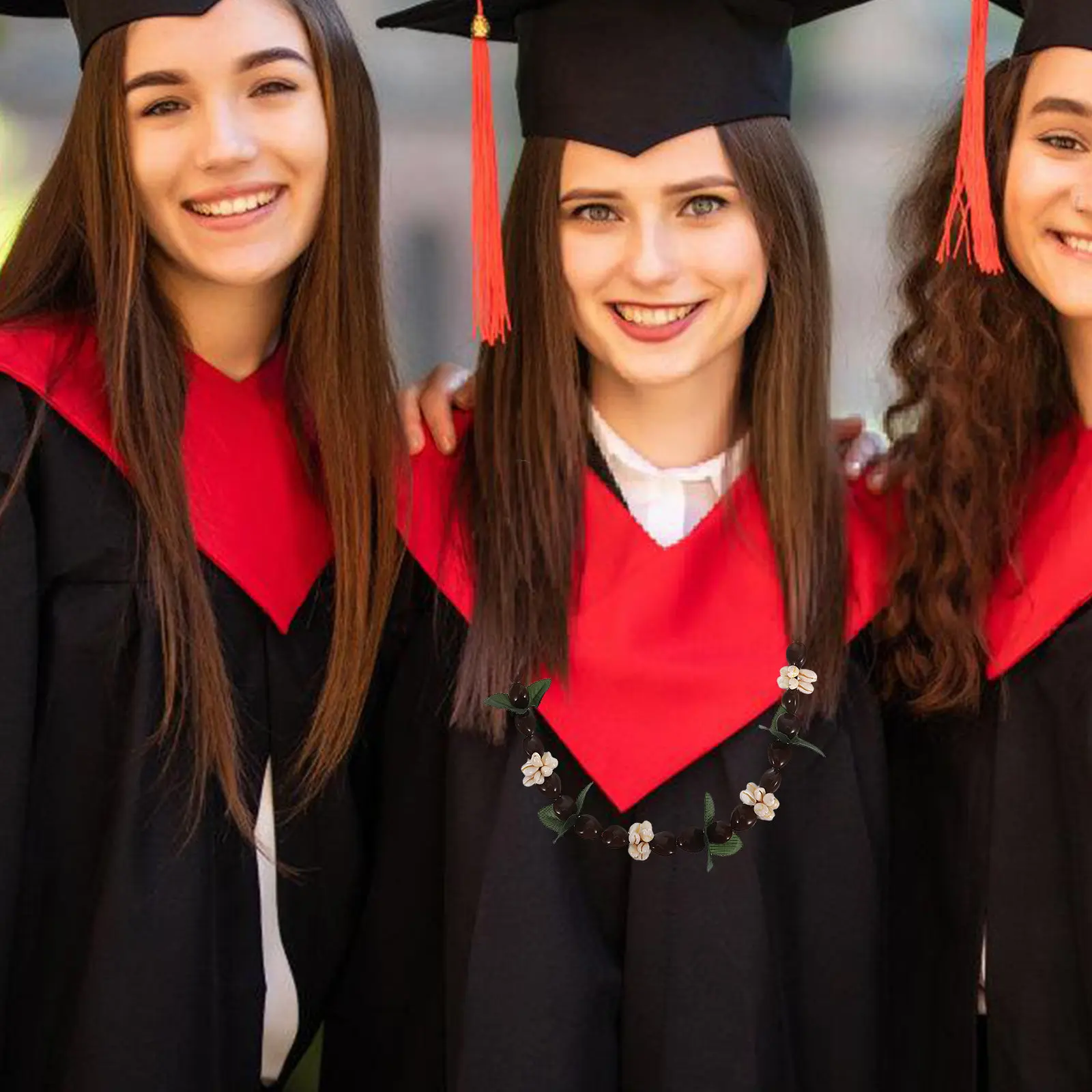 

Black Nut Garland Necklace Hawaiian Graduation Necklace Tropical Flower Neck Wreath for College High School