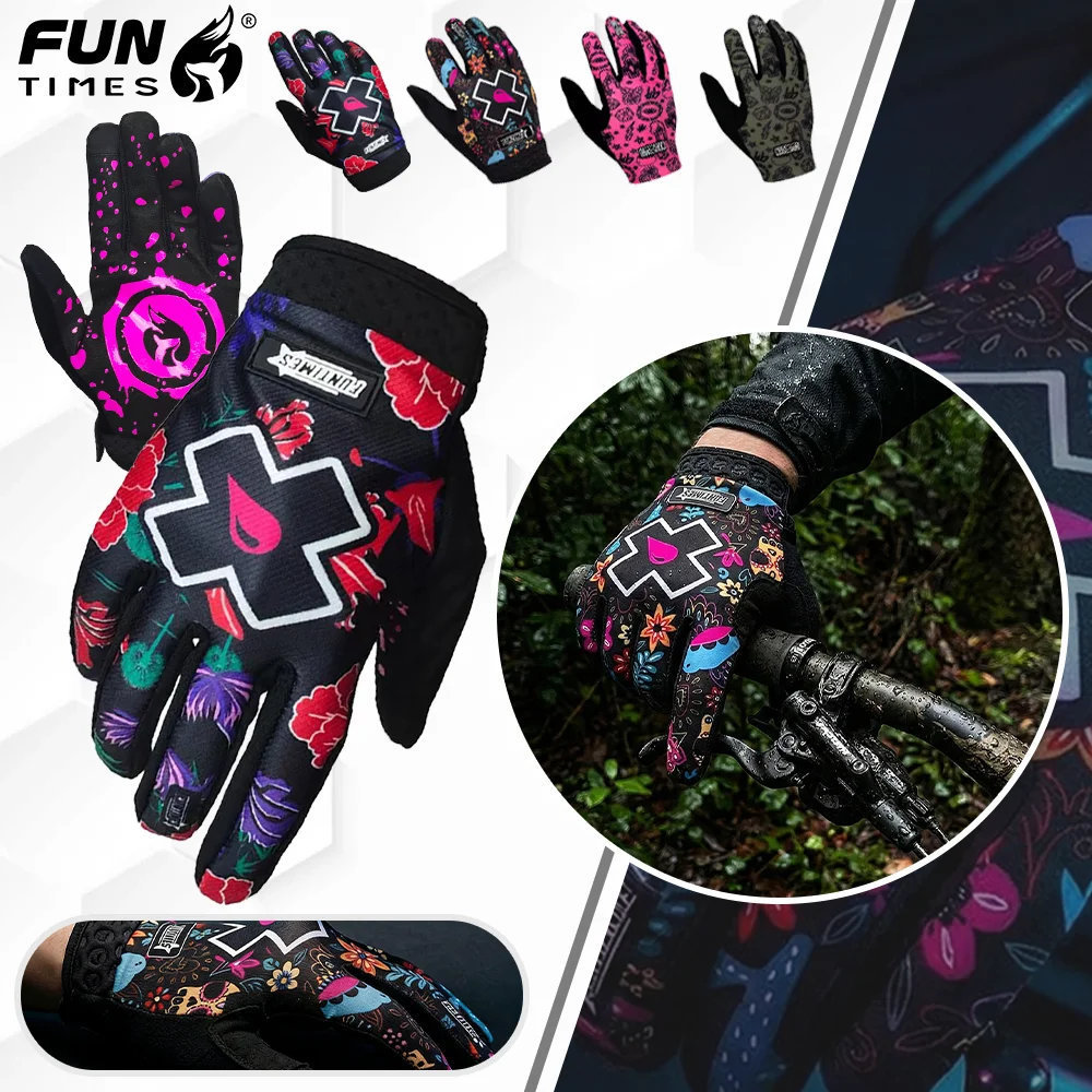FUNTIMES Colorful Motorcycle Men's Riding Full Finger Gloves with Touchscreen Pattern Design Finger Divided Gloves