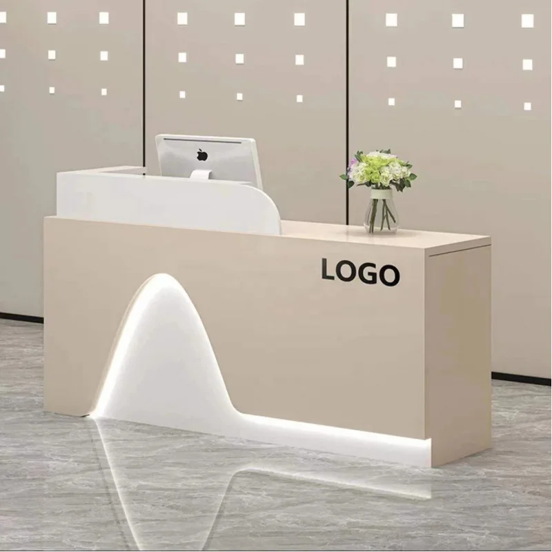 custom.Modern Light Luxury Durable Wood Reception Desk Customized Shape Minimalist Premium Texture Beauty Salon Hotel Office Fro