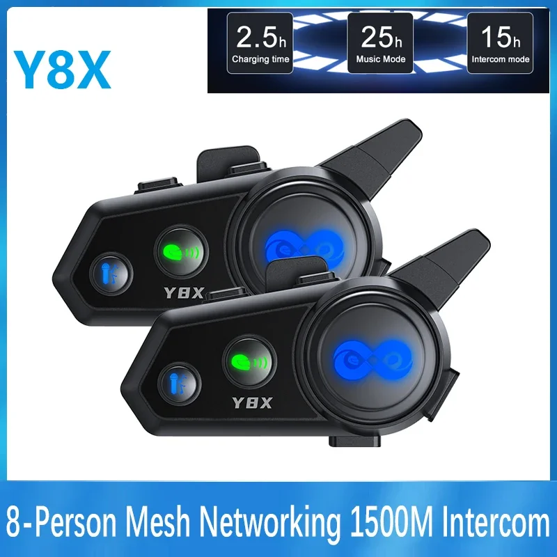 

Y8X Motorcycle Helmet Bluetooth Intercom Headset IP56 Dust And Waterproof Distance 500M Mixing Music Sharing Voice Assistant