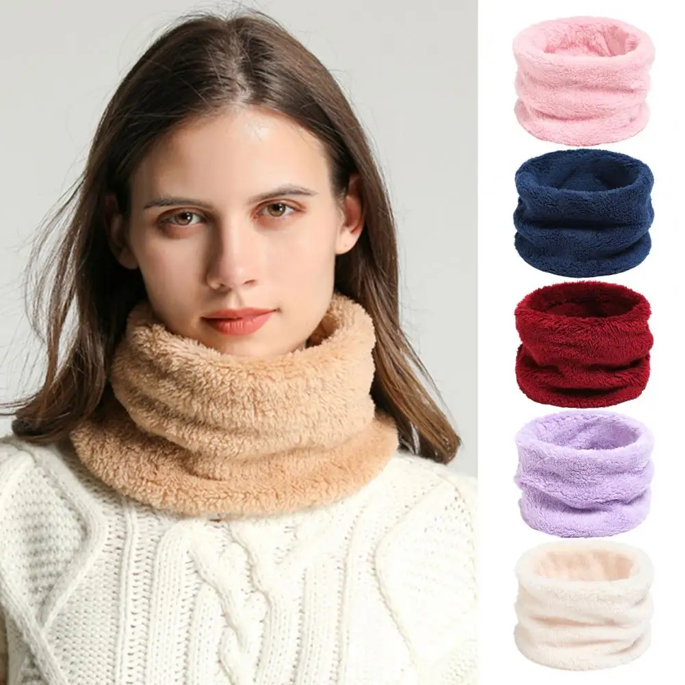 Women Thermal Neckerchief Solid Color Cold Weather Warm Knit Scarf Winter High Collar Coral Fleece Neck Wrap For Outdoor