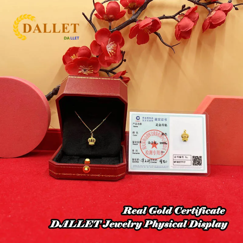 DALLET Pure Gold 999 Women Necklace 24k Gold Crown Pendant Birthday Gift Christmas Gift Wedding Party Luxury Original Jewelry