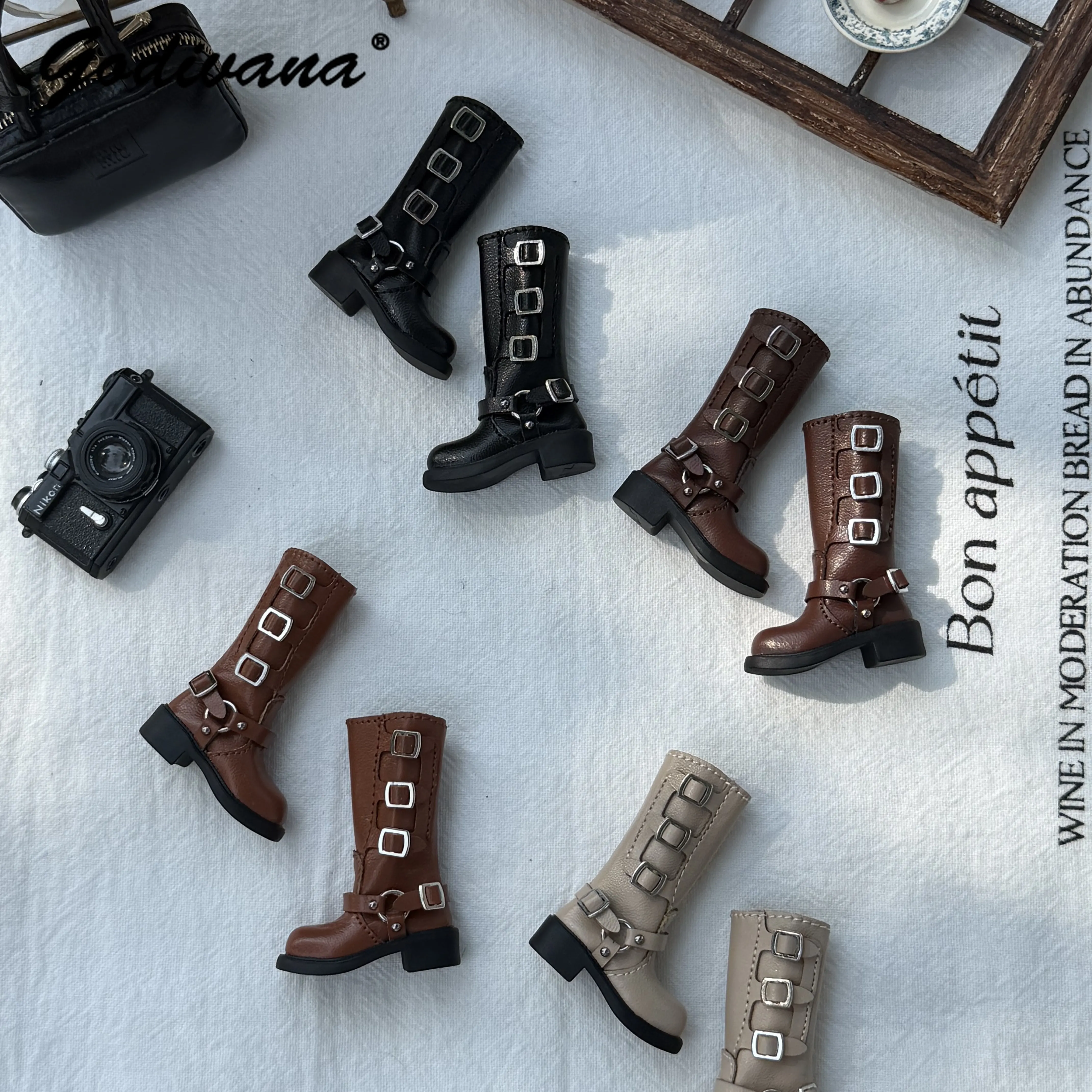 Blythe Azone OB24 Ob22 BJD Doll Shoes American Vintage Fashion Versatile Locomotive Boots with Metal Square Buckle for 1/6 BJD