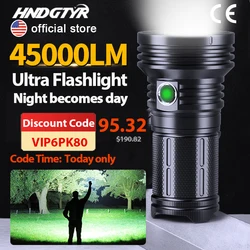 Real 45000LM 240W Super Strong Light LED Powerful Flashlight USB Chargeable Tacical Torch Hunting Survival Fishing Lantern PK80