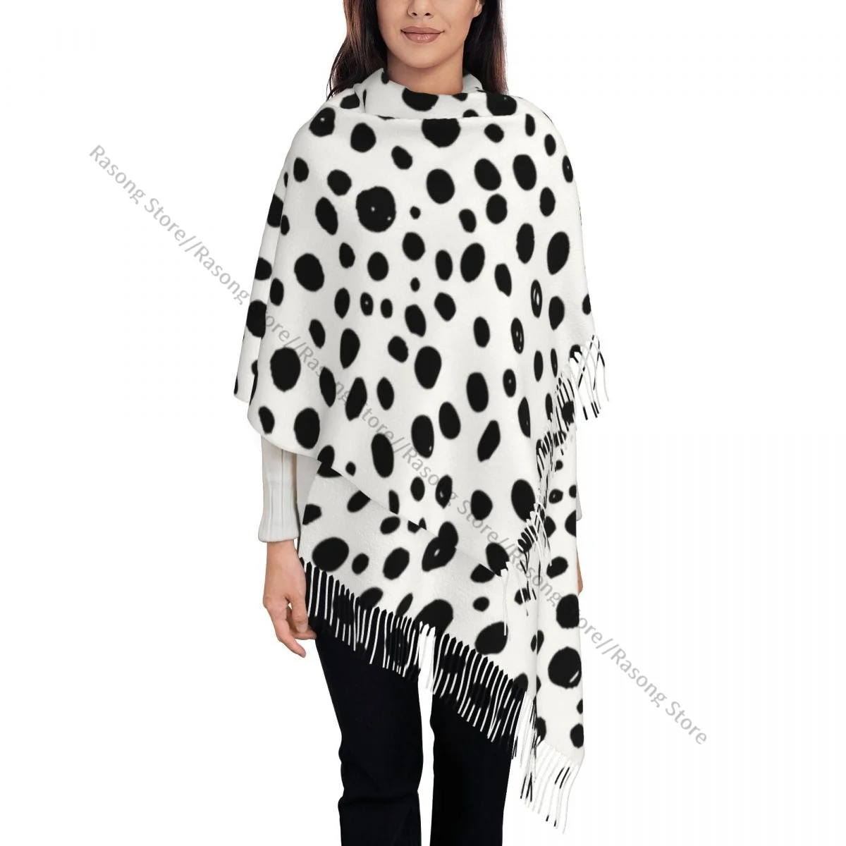 Winter Tassel Scarf Dalmatian Polka Dots Women Cashmere Scarves Neck Head Warm Pashmina Lady Shawl Wrap Bandana