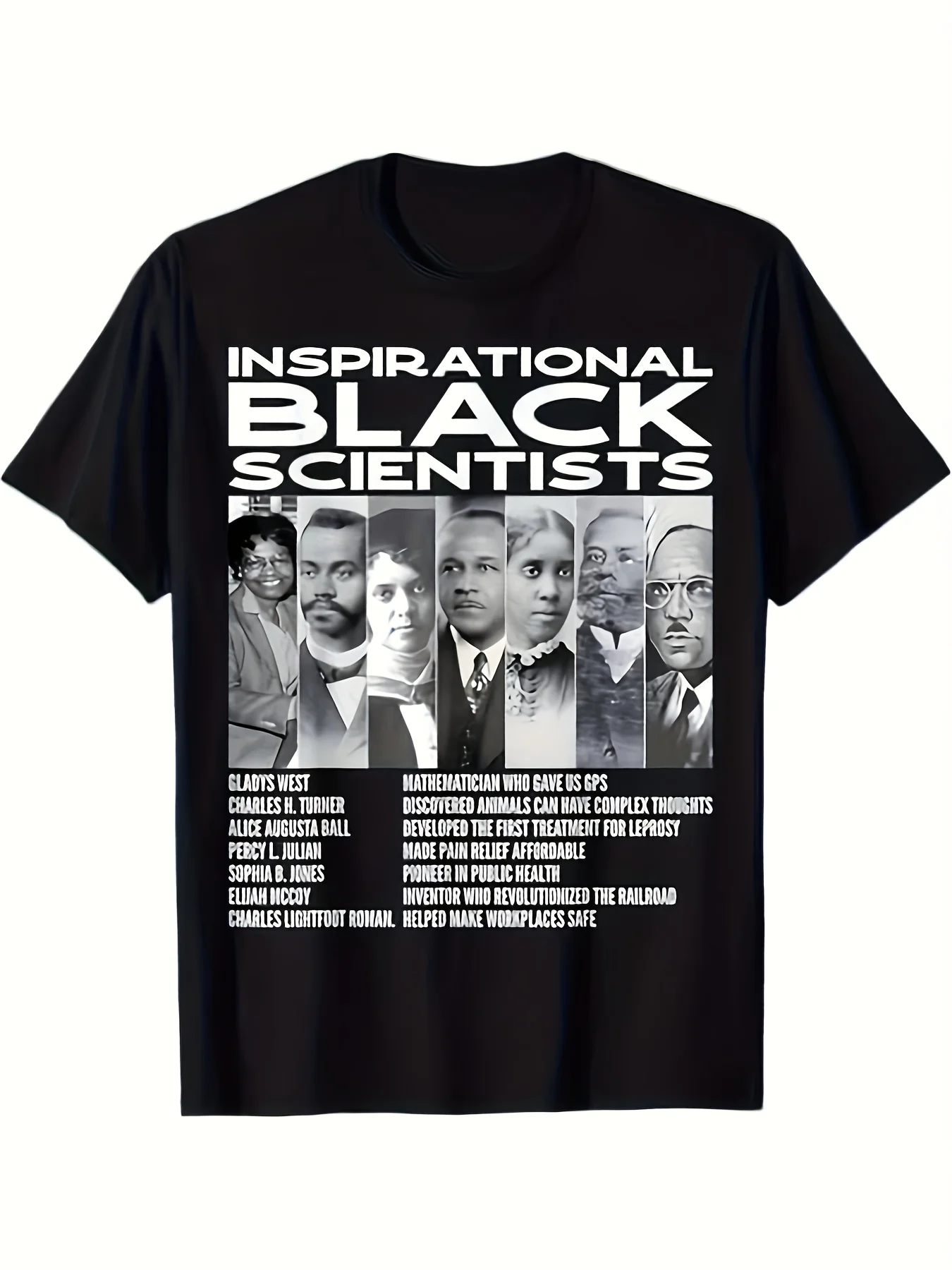 Inspirational Black Scientists Themed T Shirt 100% Crew Neck Slight Stretch Printed Graphic Mature Style Regular Fit All Season Wear Black B 26007103 Fashionable Graffiti Same Style Folarge Men'S Black Casual Round Neck Short Sleeved Cool