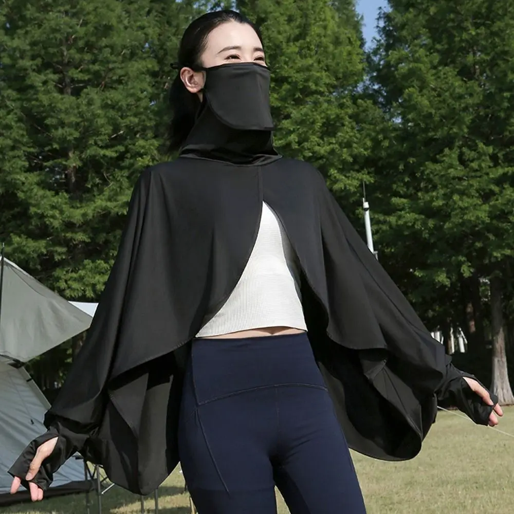 Face Cover Women's Cooling Shawl 2 in 1 Ice Silk Summer Arm Sleeves Breathable with Finger Hole UV Protection Cape