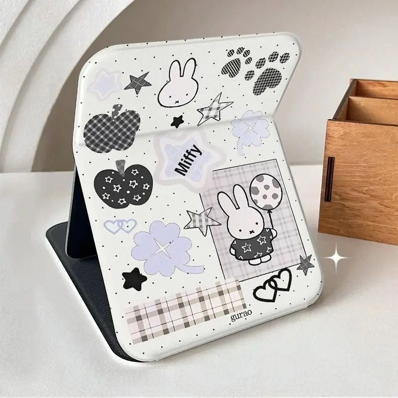 Kawaii Miffy Mirror Fold Large Size Dormitory HD Makeup Mirror Desktop Portable Foldable with Foldable Lid Cartoon New Style