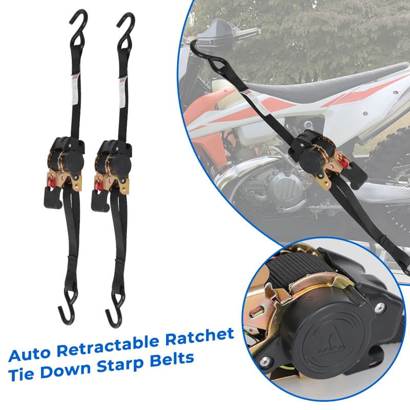 Universal Tools New Tie Down Belts With Automatic Rollup Auto Retractable Easy To Carry Ratchet Tie Down Starp S-hooks 25MMx2M