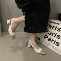 Fashion Square Backless Single 2025 Spring Summer New Mid-Heel Closed-Toe Sandals Women's Shoes Color Block Chunky Hee