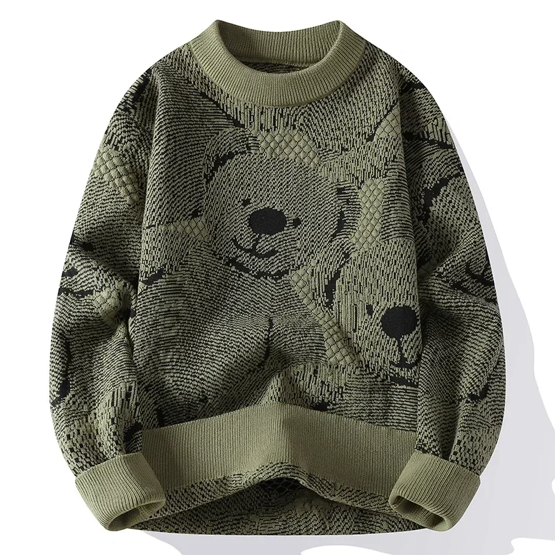 Pull Homme 2024 New Autumn Mens Sweaters Korean Fashion Brand Bear Printed Cashmere Jumper Men Soft Warm Sweater Winter Clothing