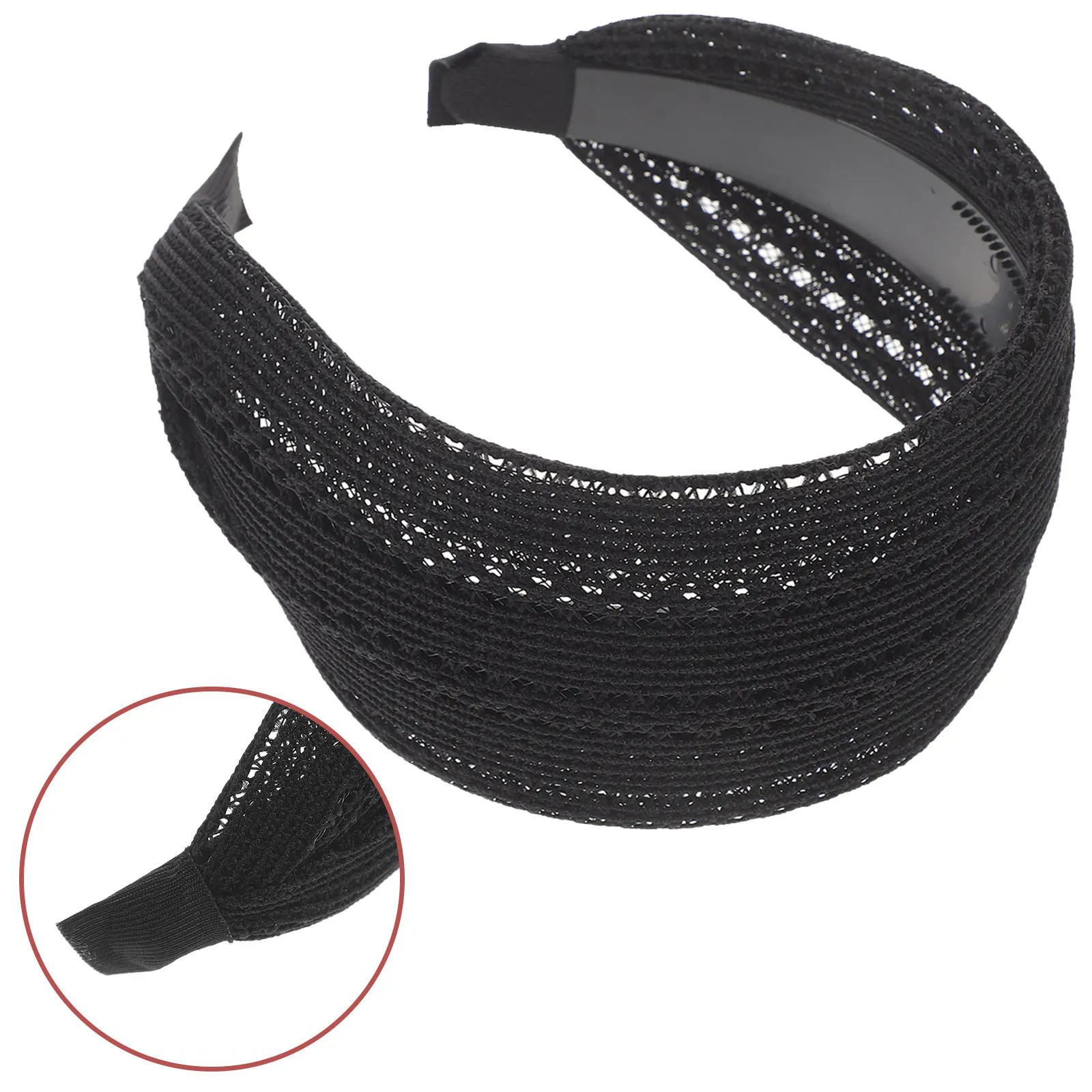 

Широкая противоскользящая черная повязка на голову для женщин, дышащая сетчатая повязка для волос для повседневного и официального стиля, аксессуары для волос, женские повязки на голову