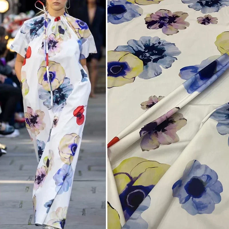 Polyester Satin Fabric Fashion Runway Women's Dress Pure Cotton Poplin Printed Cloth for Sewing Fabric Material