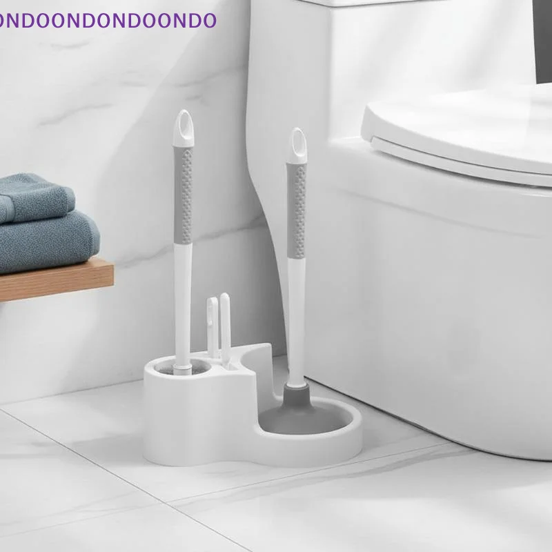 

4 In 1 Toilet Brush Combo Set Wall Mounted Long Handle Plunger Holder Easy Install for Home Bathroom Clean