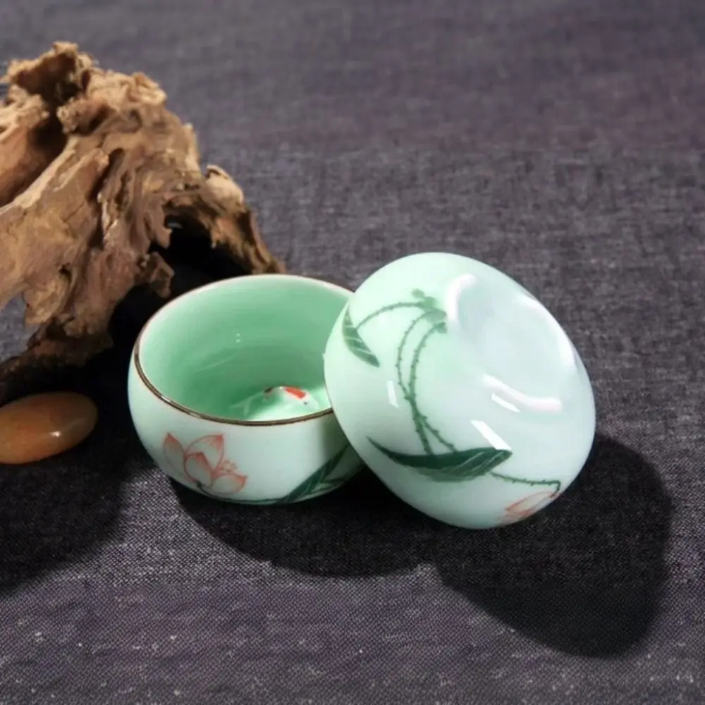 Hand-painted Landscape Pattern Chinese Traditional Celadon Teacup Double-fish Ceramic Master Cup 55 ML Vintage Tea Bowl 5