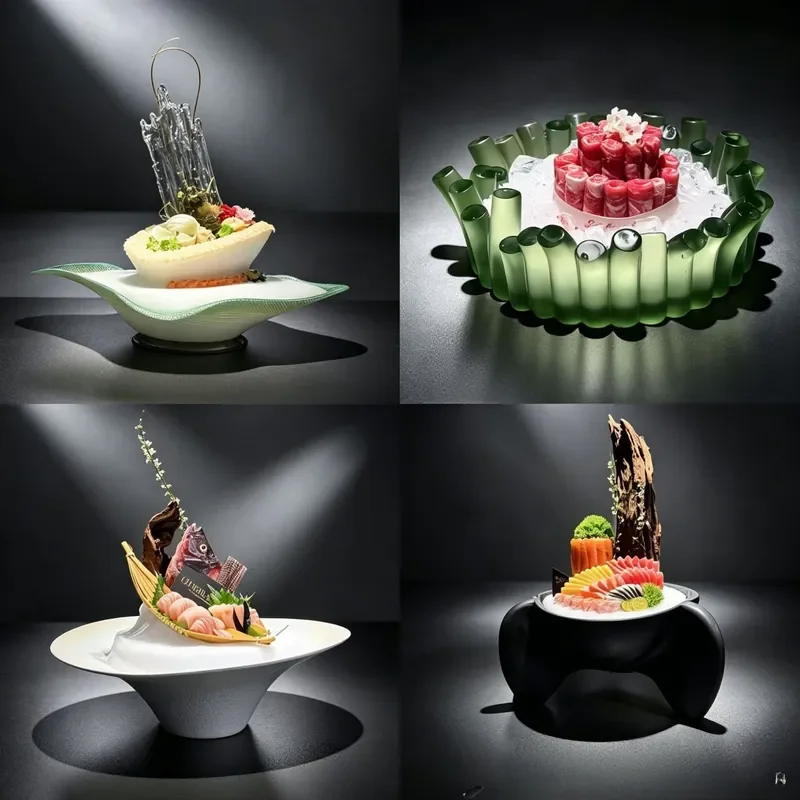 Dark Blue Ceramic Sashimi Plate Seafood Serving Dish for King Crab Ice Platter Hot Pot Side Stove Tableware New Kitchen