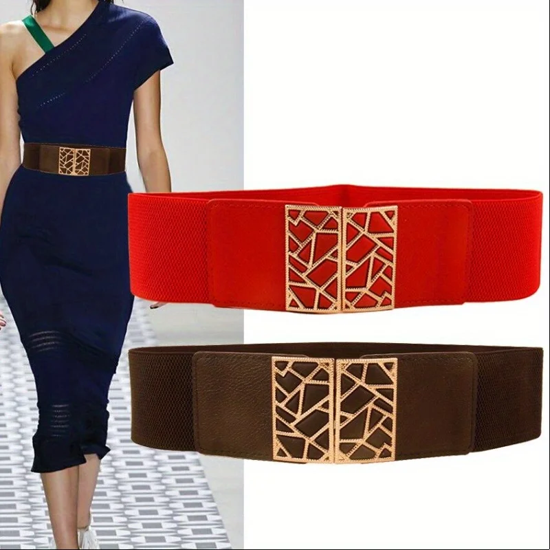 Fashionable Women's Elastic Wide Belt Dress Belt Metal Buckle Lace up Women's Clothing Accessories GM181