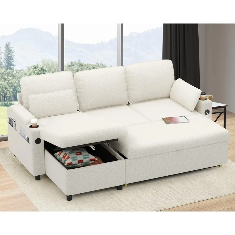 DURASPACE Sofa Bed Sleeper Pull Out 2 in 1 Sectional Sleeper Sofa Couches with Storage,USB, Cup Holder,Pullout Sectional Couches