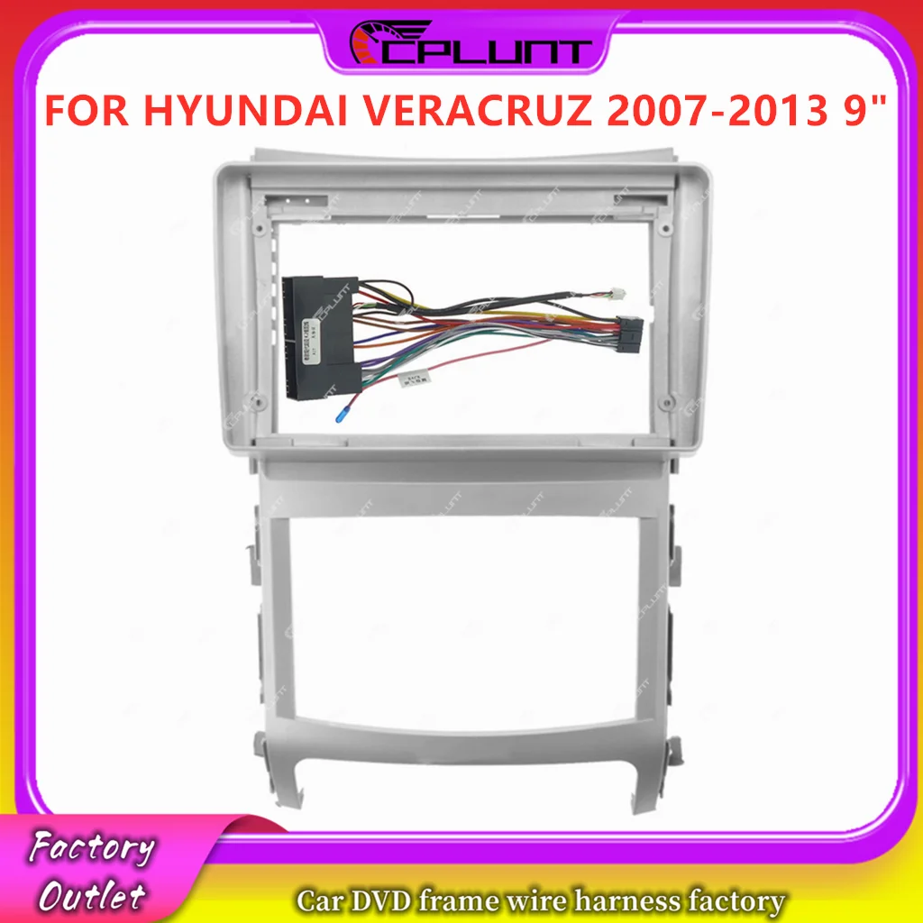 Carro Stereo Radio Quadro Fascia Kit Adaptador, Android DVD Dash Fitting Panel, Hyundai Veracruz 2007-2013, 9 Polegada, 2 Din