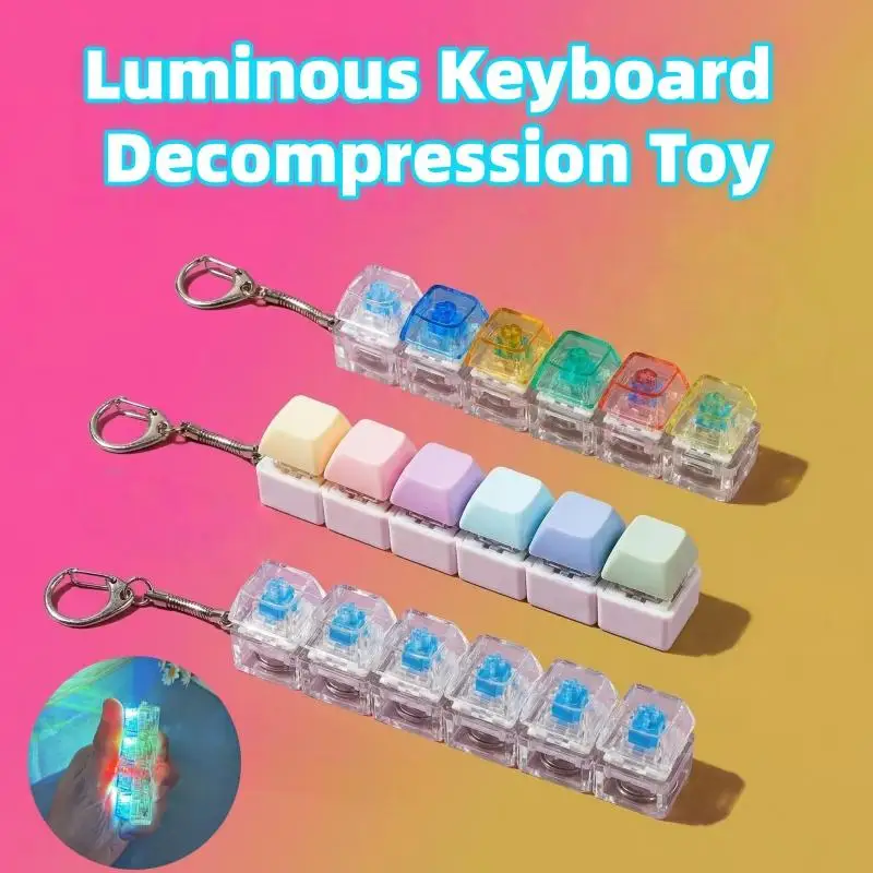 Stress Anxiety Relief Keyboard Keychain Six Keys Button With Light For Office Home Adults Kid Decompression Clicker Gifts