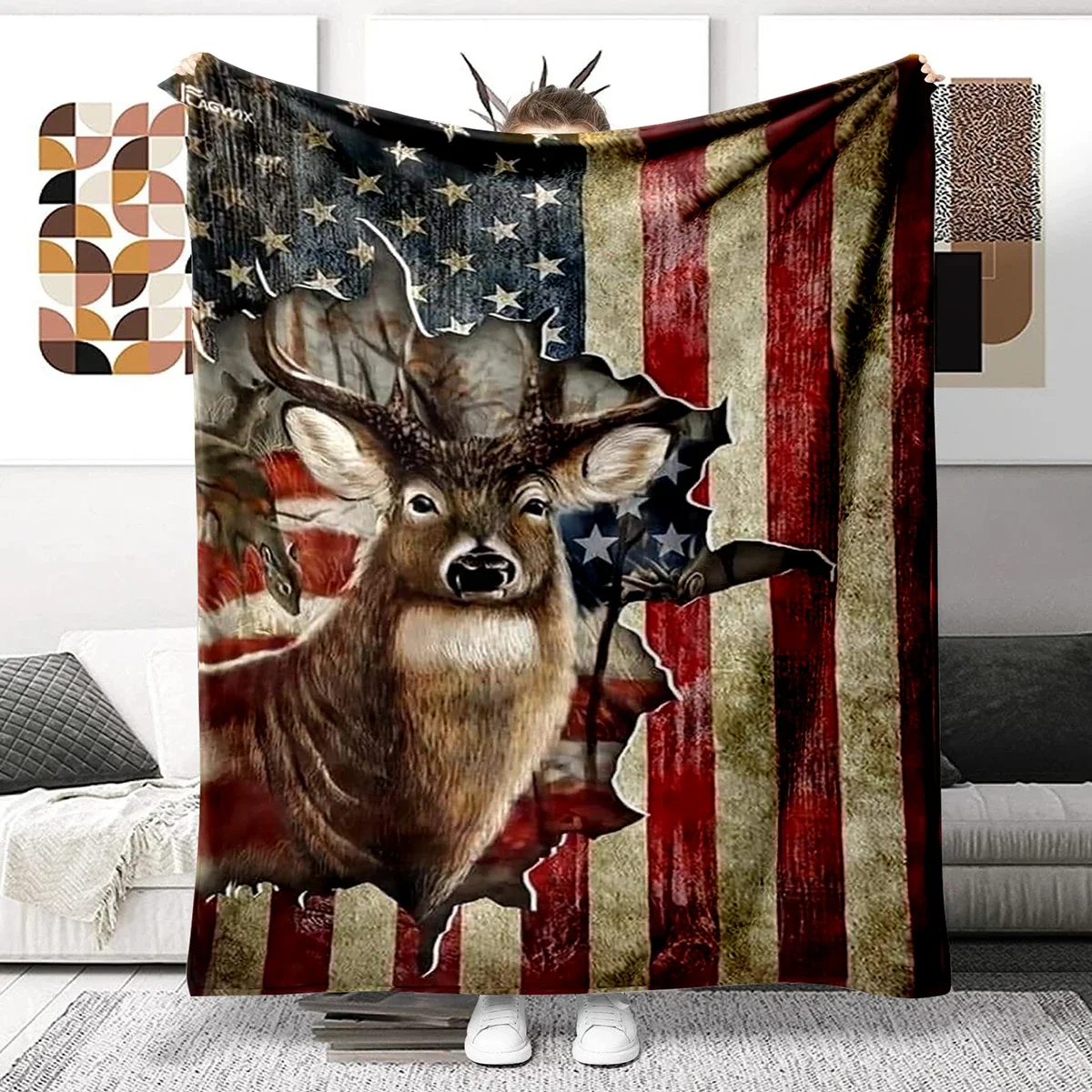 

Animal Running Deer Blanket Ultra Lightweight Soft Plush Flannel Throws Blanket for Sofa Bed Couch best Office Gifts