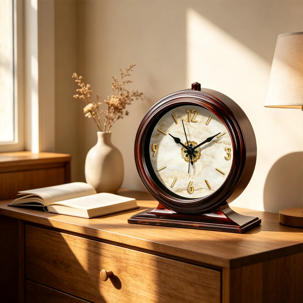 Vintage Table Clock 2D Unique Design Dial Silent Classic Decor Alarm Clock for Bedroom Living Room Office Desktop Home Ornament