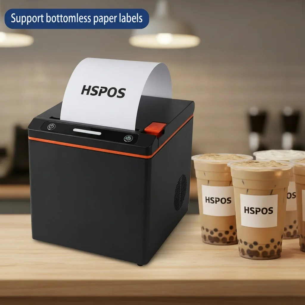 250mm/s Fast 80MM Linerless LabeL Thermal Printer WIFI Bluetooth POS Printer Sticker on Cafe Cups
