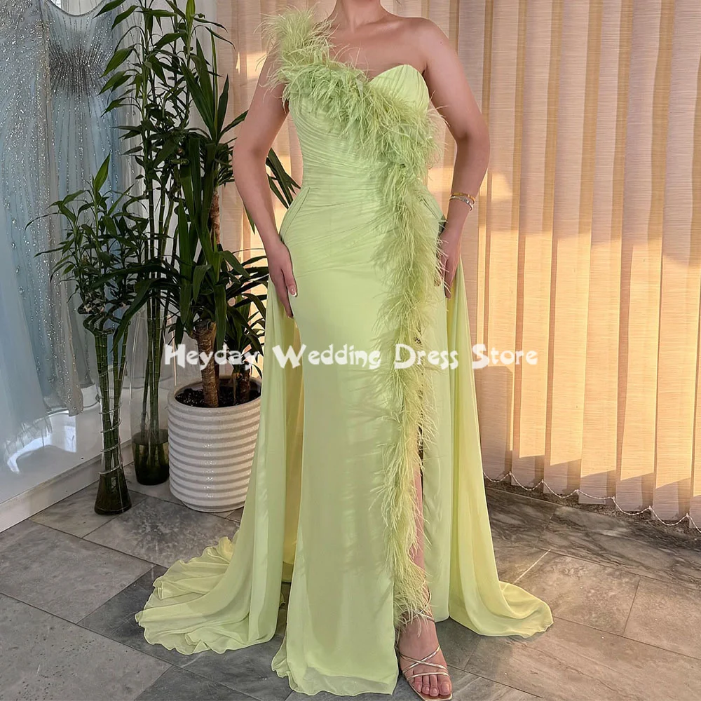 

Heyday Satin One-shoulder Pleats Split Mermaid Floor Length Saudi Evening Dresses With Sleeveless Court Train Party Dress 2025