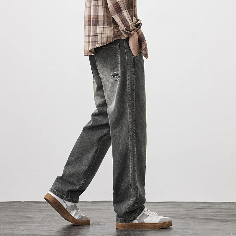 2024 new autumn solid color jeans men's straight leg loose wide leg hanging feeling trendy casual versatile pants DH-8852