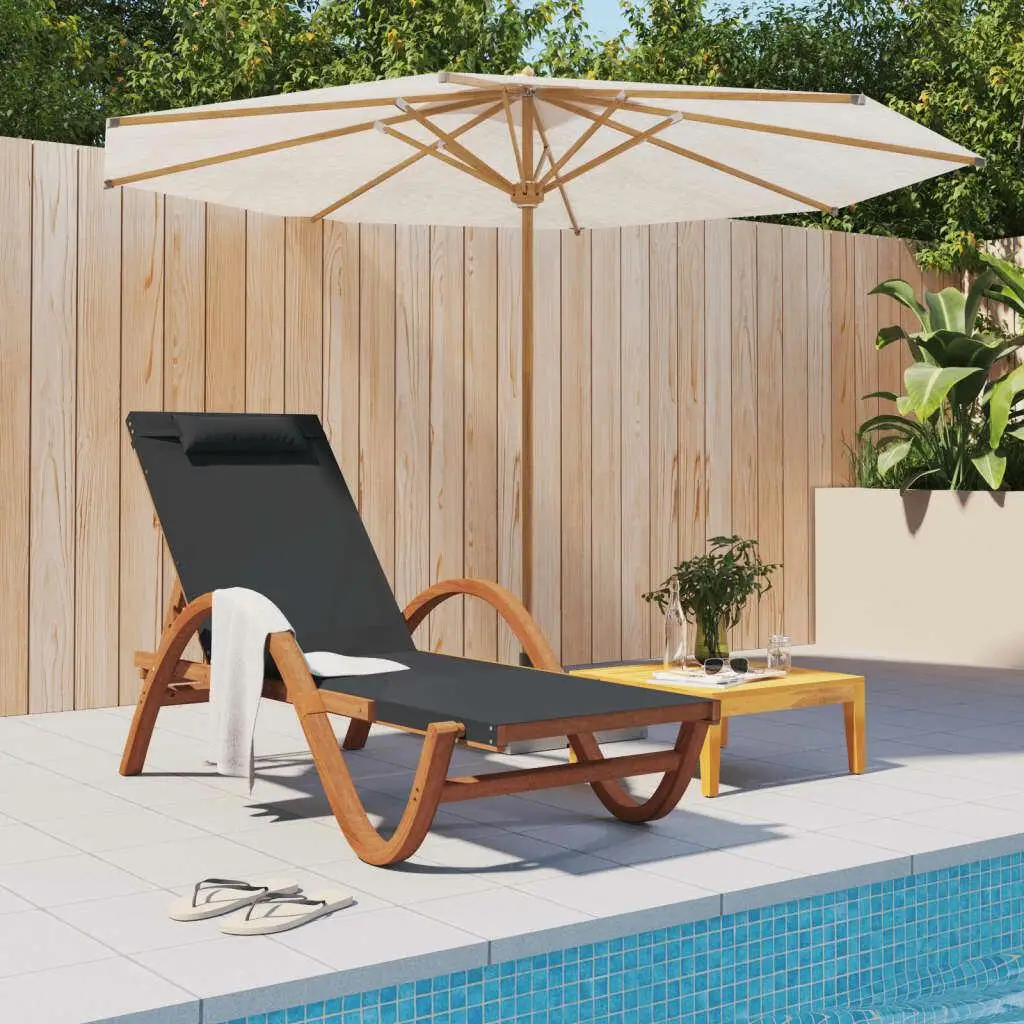 Gray Sun Lounger with Pillow & Solid Poplar Wood Frame - Outdoor Relaxation