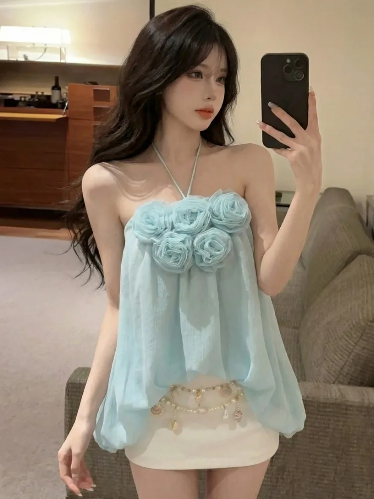 

Summer New Korean Style Pure Desire Sexy 3D Flower Tube Top Halter Vest Unique Personality Fashion Women's Top City Walk Skin...