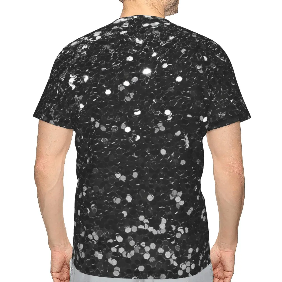 Black Glitter Look Chunky Sequin 100% Cotton T-Shirt Men'sFashion T Shirts Men Crew Neck Short Sleeve