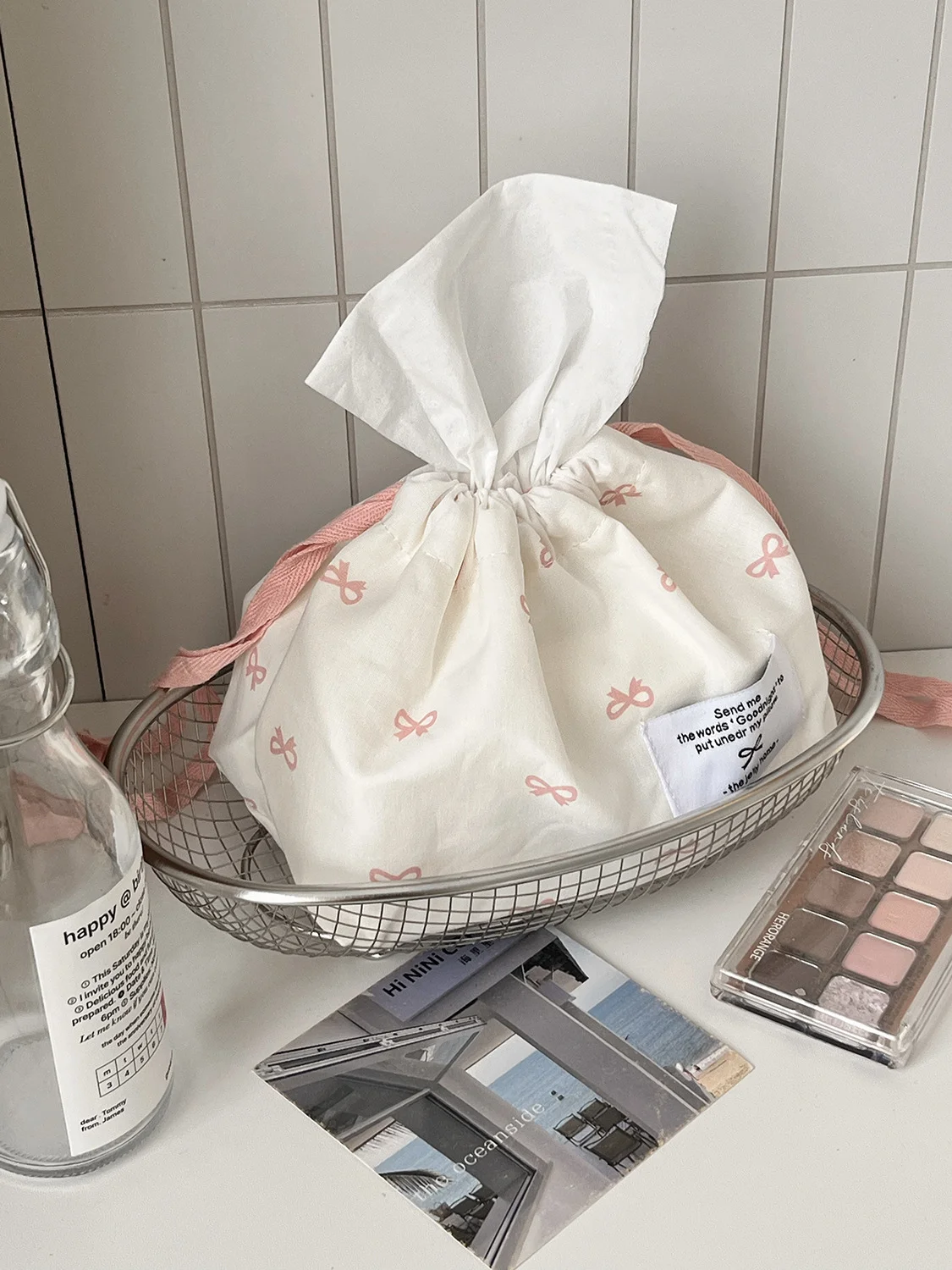 Süße Schleifenknoten-Tasche im frischen Ins-Stil, hochwertig, tragbar, für den Heimgebrauch, einfach, staubdicht, Aufbewahrungstasche, Taschentuchbox. – Detail 4