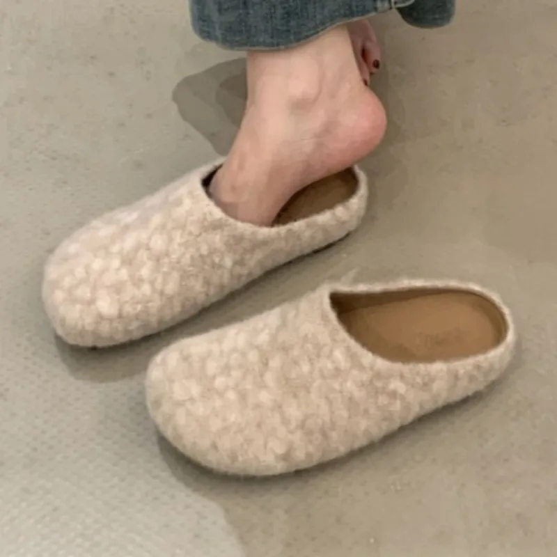 

Fur Flats Mules Shoes 2025 Winter New Slippers Fashion Casual Slingback Sandals Designer Comfort Shoes Casual Zapatillas Mujer