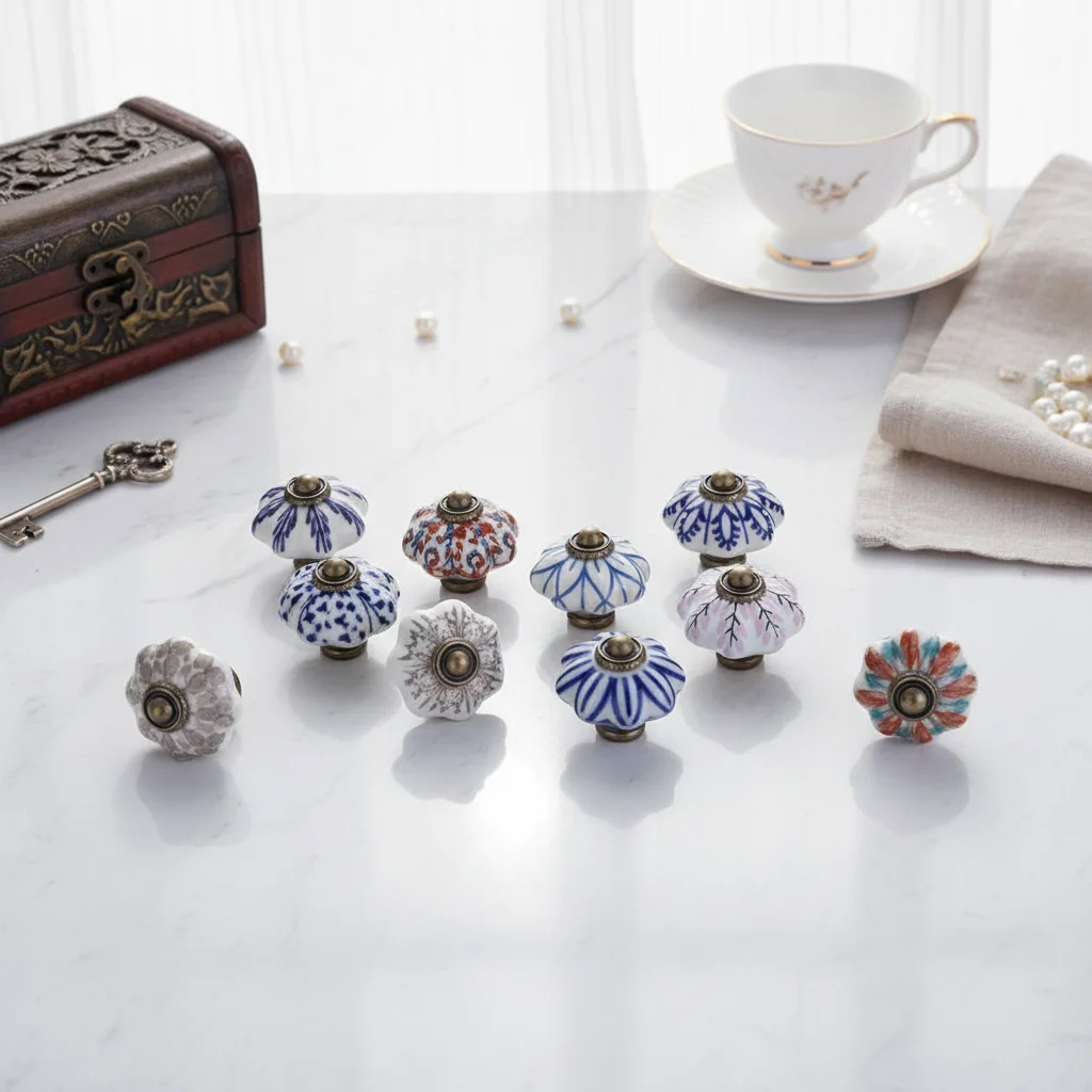 European Style Ceramic Pumpkin Handle Durable Hardware Fittings Single Hole Cabinet Door Drawer Household Furniture Knob