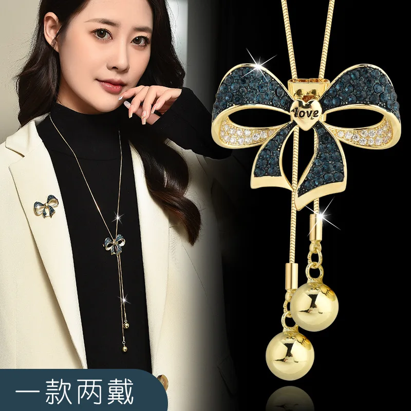 

A two-worn autumn and winter versatile bow sweater chain with a fashionable and individual long butterfly corsage