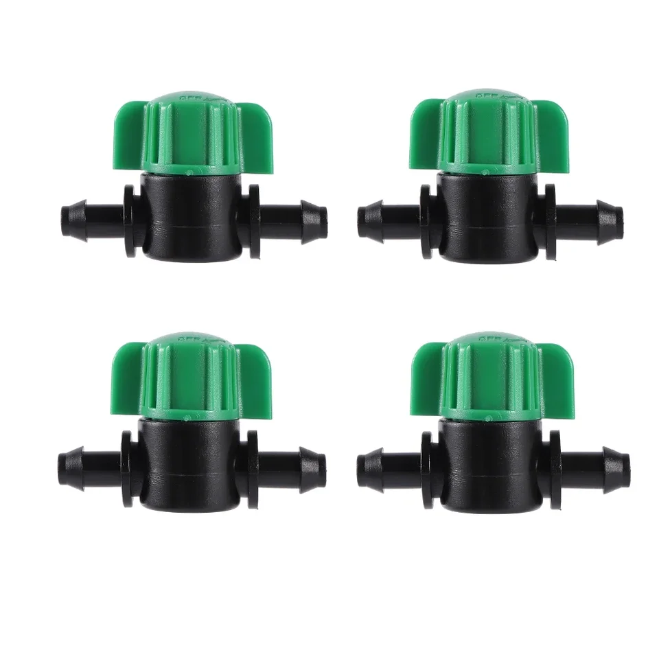 10-piece compact 1/4 inch irrigation shut-off valve set for 4 mm to 7 mm tubing — ABS and PVC construction — max pressure 850 kP